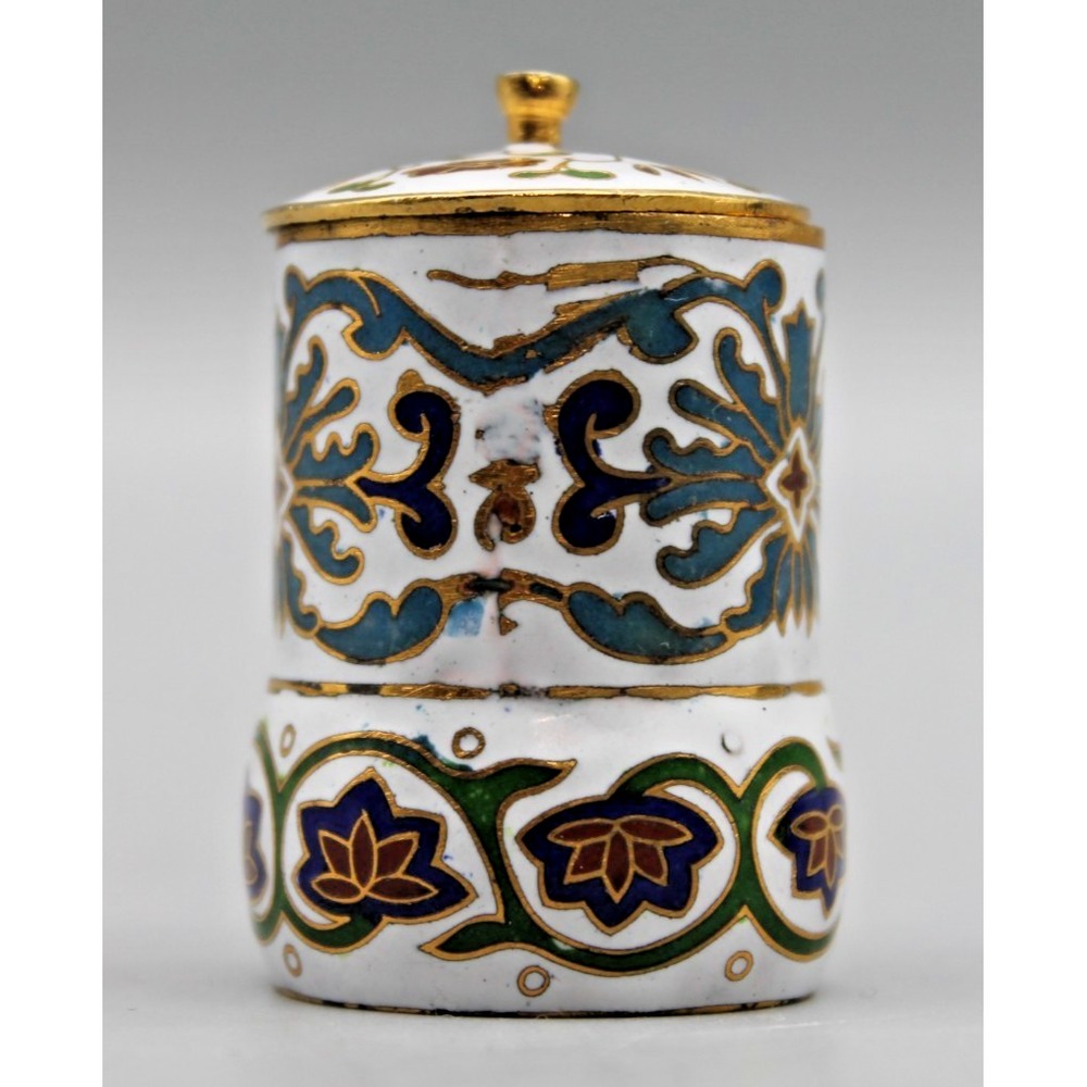 Vintage Chinese Cloisonne Enamel Mini Tea Pot Lidded Jar Floral